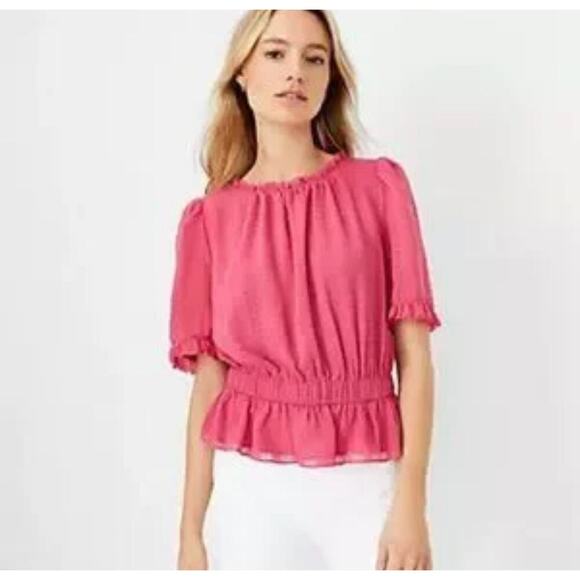 Ann Taylor Tops - Ann Taylor Pink Ruffle Peplum Short Sleeve Top Blouse size XL